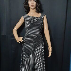White House Black Market Dress Woman 0 Slinky Black Polka Dot Lined Knee Length